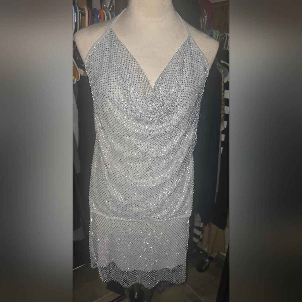 2 piece Silver  Halter Slip and mini skirt